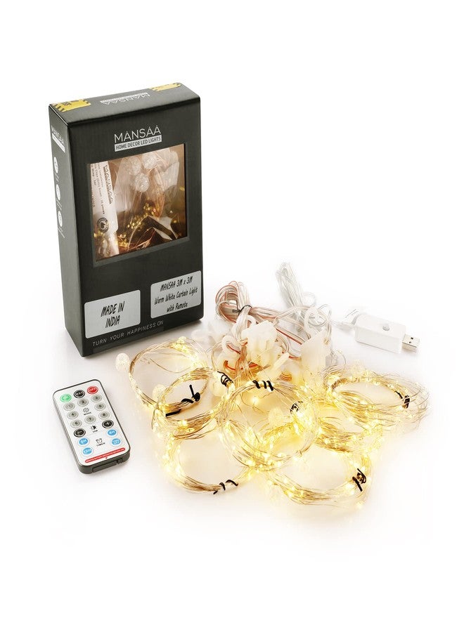 MANSAA M9 Curtain Lights | 3 Meter x 3 Meter 300 LEDs | Yellow Color | USB Operated | Remote Control | Wall Lights for Home Decor - Image 2